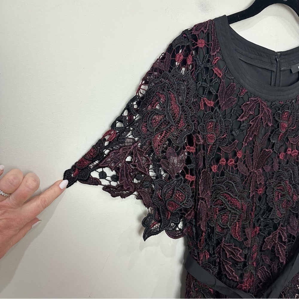 Kobi Halperin Lace Dress Black Red Belt Tie Short Sleeve Party Wedding Event - Picture 5 of 6